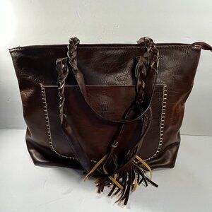 Weimeibaige Shoulder Bag Faux Leather Tote Purse Brown Braided Straps Tassel